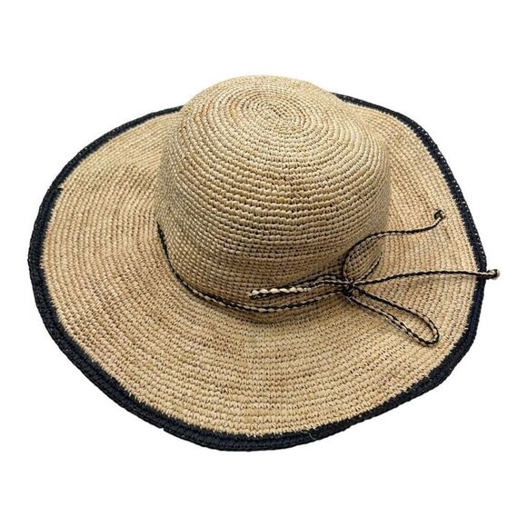 Scala Collezione Women's Natural Fibre Black Trim Wide Brim Sun Hat Tan One Size - Picture 7 of 11